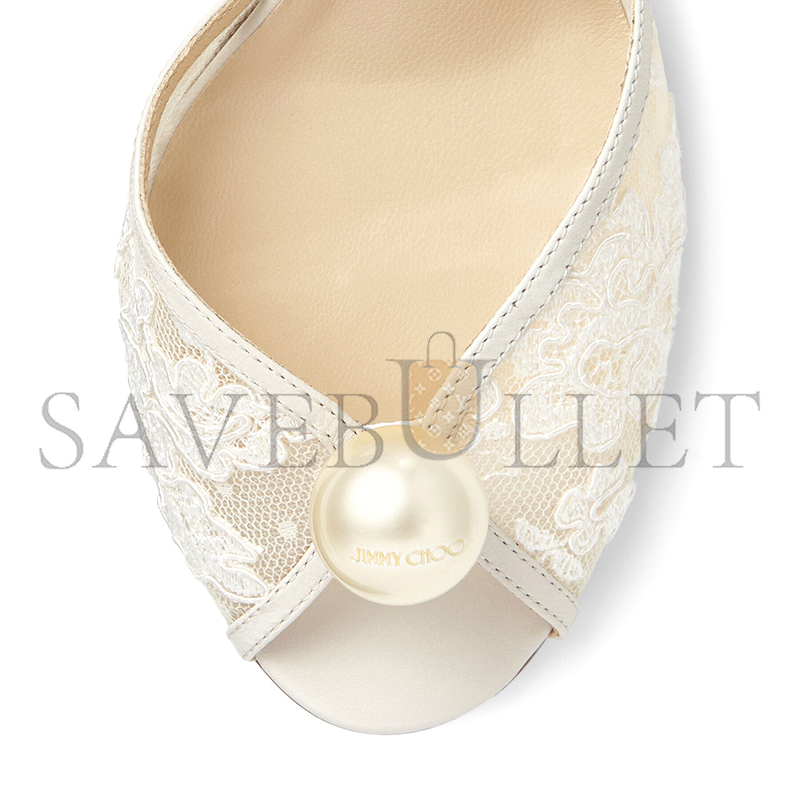 JIMMY CHOO SACORA 85 IVORY FLORAL LACE SANDALS WITH PEARL DETAIL SACORA85FXW JIMMY CHOO SACORA 85 IVORY FLORAL LACE SANDALS WITH PEARL DETAIL SACORA85FXW